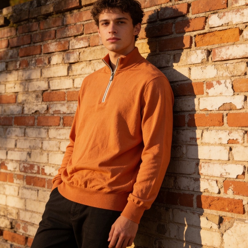 Peter Millar Collection Orange Merino Wool Silk Quarter Zip Sweater Italy Medium